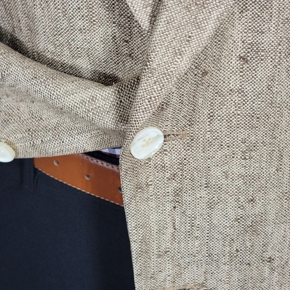 VTG Town Craft Men's Sport Coat Blazer Two Button Dark‎ Beige Silk Size 44L